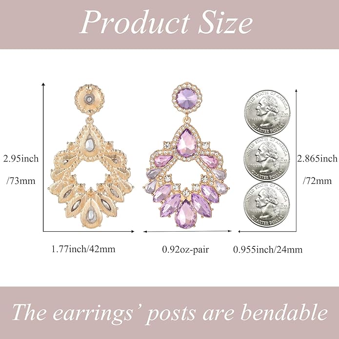 Fashion Rhinestone Statement Drop Dangle Earrings Large Colorful Crystal Chandelier Earrings for Women Bridal Wedding Party Prom