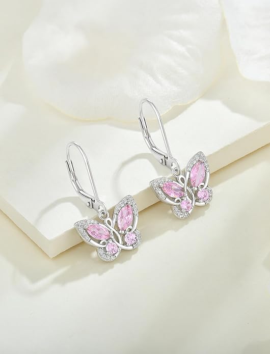 Starchenie Butterfly Earrings for Women 925 Sterling Silver Leverback Earrings Birthstone Butterfly Jewelry Gifts