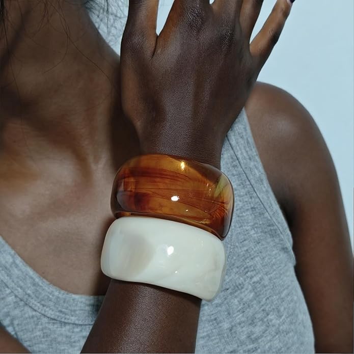Acrylic Chunky Bangle Bracelets for Women, Irregular Acrylic Resin Bangle Geometric Cuff Wide Statement Jewelry Set