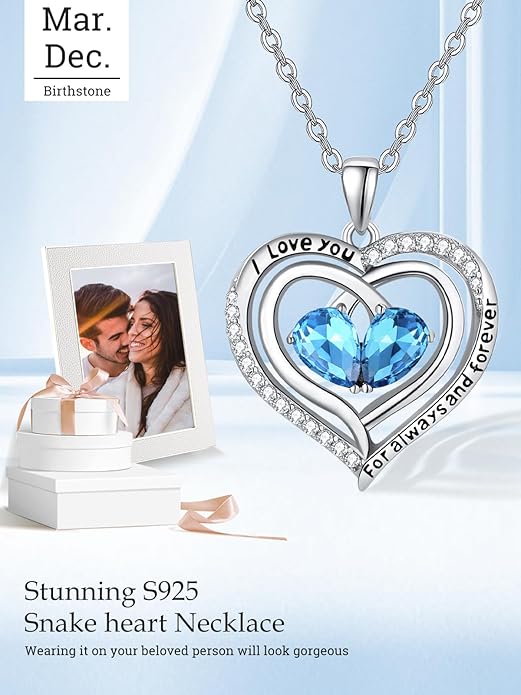Valentine's Day Gifts for Wife 925 Sterling Silver Double Birthstone Pendant Necklaces I Love You for Always and Forever Necklace Anniversary Birthday Gifts for Wife Girlfriend Mom Her