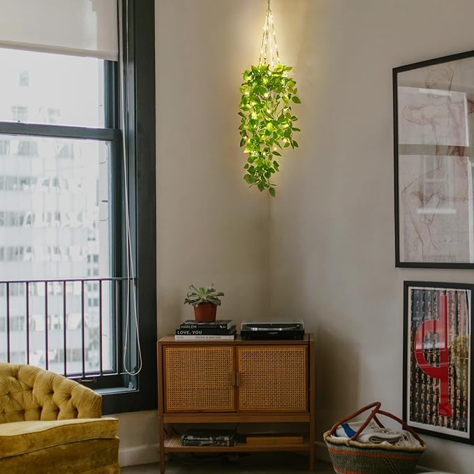 Mkono Fake Hanging Plant with Lights, Artificial Plants - Image 3