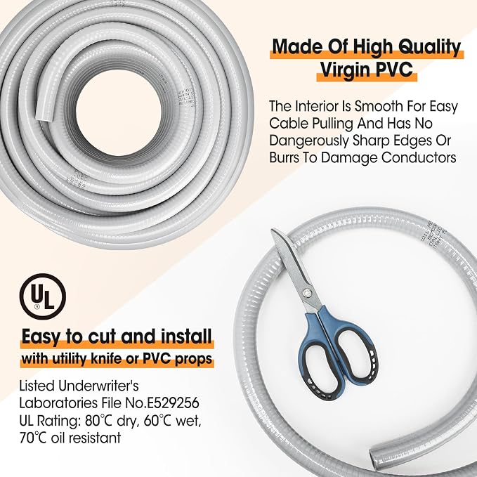 100FT Liquid-Tight Conduit and Connector Kit, 1/2 Flexible Non Metallic - Image 5