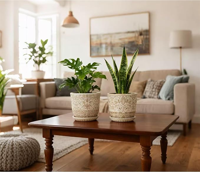 Gepege Ceramic Plant Pots, 6 Inch Indoor Planters - Image 4