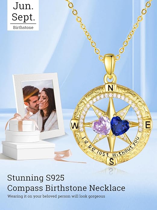 Valentine's Day Gifts for Wife 925 Sterling Silver Double Birthstone Pendant Necklaces I Love You for Always and Forever Necklace Anniversary Birthday Gifts for Wife Girlfriend Mom Her