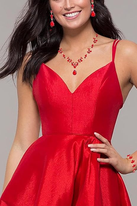 Bridal Wedding Elegant Floral Jewelry Set for Women/Brides/Bridesmaids Crystal Jewelry Set for Wedding Prom Party Bridal Crystal Necklace Earrings Bracelet Set