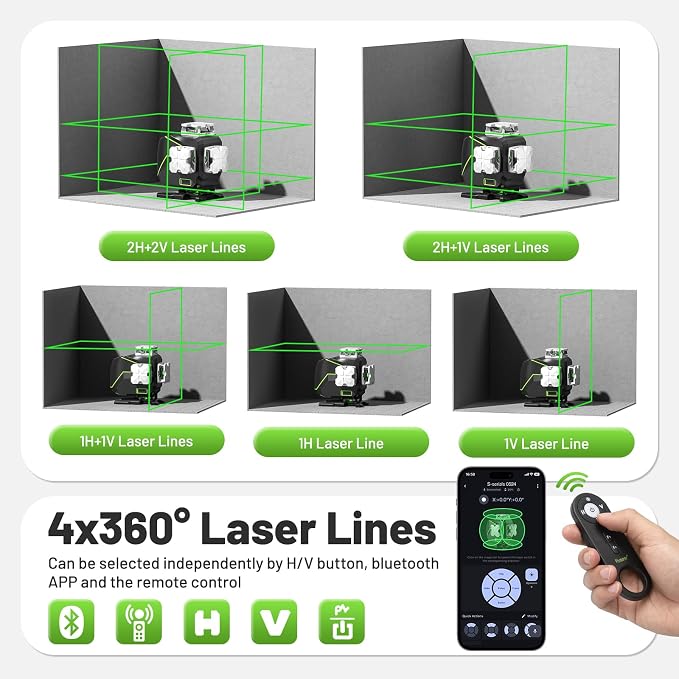 Huepar Laser Level 360 Self Leveling, S04CG 4x360° Green 4D Cross Line Laser - Image 8