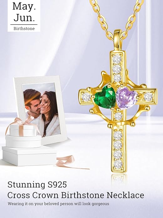 Valentine's Day Gifts for Wife 925 Sterling Silver Double Birthstone Pendant Necklaces I Love You for Always and Forever Necklace Anniversary Birthday Gifts for Wife Girlfriend Mom Her