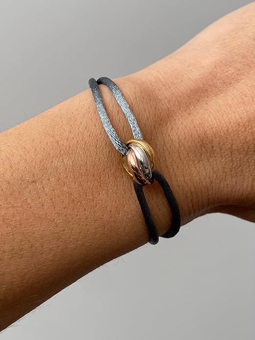 Joy-D 3 Rings Bracelet - String Bracelet with 3 Colors Rings, Adjustable Cord, High Quality Women&Men Bracelet, Gold Jewelry, Perfect Gift for Her&Him