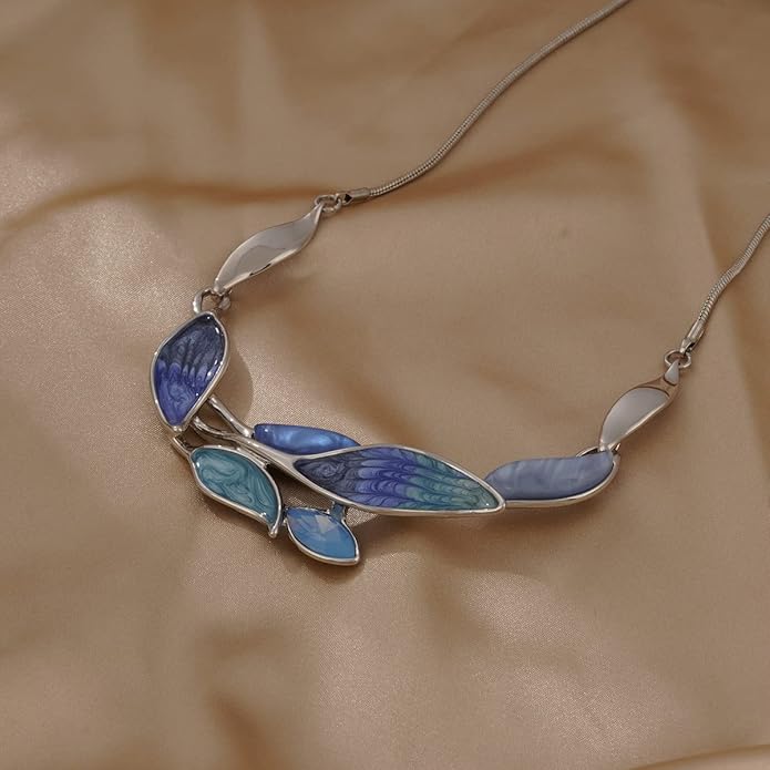 AMYJANE Vintage Statement Jewelry Set - Spring Leaf Flower Floral Plant Necklace Earring Set Crystal Rhinestone Fashion Costume Jewelry for Women Prom Party Unique Gift