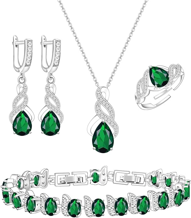 GZWHD Jewelry Set for Women CZ Earrings Necklace Ring Bracelet Set Prom Party Wedding Jewelry Gift for Mother Friend Wife