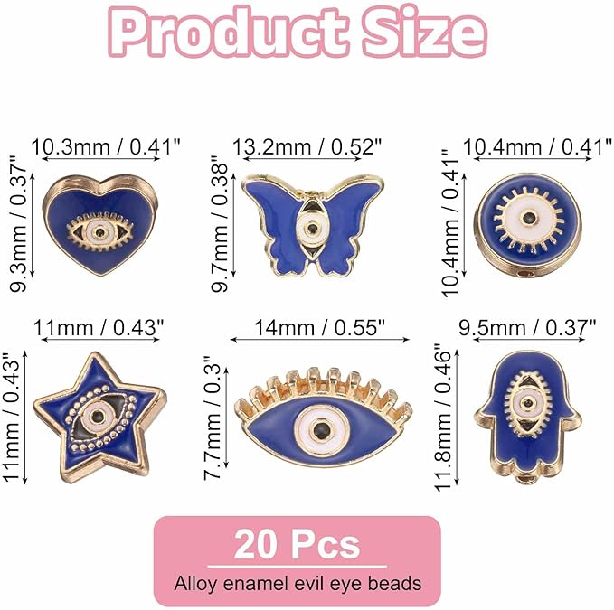MECCANIXITY 30 Pcs Evil Eye Beads Bulk Colorful Alloy Enamel Loose Spacer Charm Beads for DIY Bracelet Earrings Necklace Crafts Jewelry Making, Bright Blue