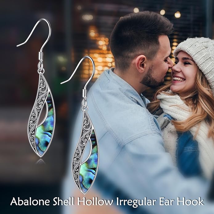 Abalone Shell Dangle Drop Earrings for Women 925 Sterling Silver Filigree Bohemian Earrings Jewelry Gift