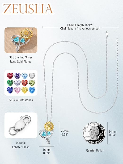 Valentine's Day Gifts for Wife 925 Sterling Silver Double Birthstone Pendant Necklaces I Love You for Always and Forever Necklace Anniversary Birthday Gifts for Wife Girlfriend Mom Her