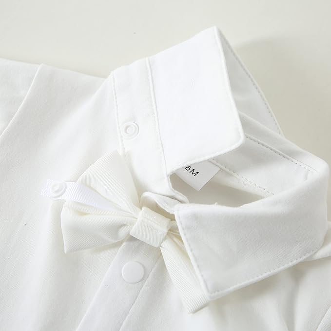 DISAUR Baby Boy Clothes Toddler Boy Outfits 4PCS Gentleman Dress Romper/Vest/Pants/Bow Tie Cotton Suit Sets