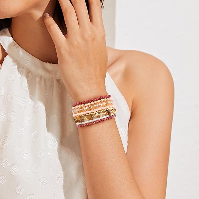 Heishi Beaded Stretch Bracelets for Women Stackable Polymer Clay Beads Bracelets Friendship Boho Summer Beach Bracelet Jewelry Set