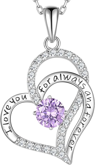 Birthday Gifts Double Heart Birthstone Necklace for Women, S925 Sterling Silver Pendant Necklace Jewelry for Her Mother Mom Wife Girlfriend
