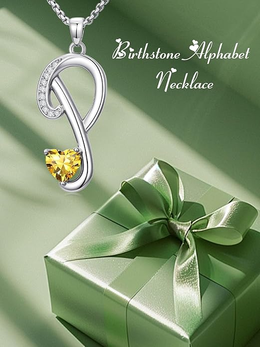 Valentines Day Gifts for Women Alphabet A to Z Initial Birthstone Pendant Necklaces for Women - 18k White Gold Plated Personalized Name Jewelry Valentine Mothers Day Birthday Gifts for Women Her Girlfriend