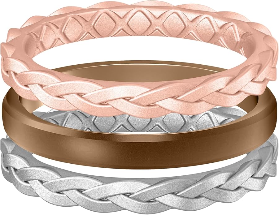 Egnaro Women's Wedding Bands, Silicone Thin and Stackable Rubber Engagement Ring, Variety Multipack With Breathable Grooves Workout Accessories