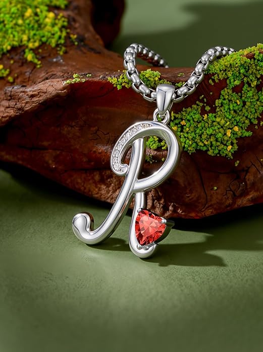 Valentines Day Gifts for Women Alphabet A to Z Initial Birthstone Pendant Necklaces for Women - 18k White Gold Plated Personalized Name Jewelry Valentine Mothers Day Birthday Gifts for Women Her Girlfriend