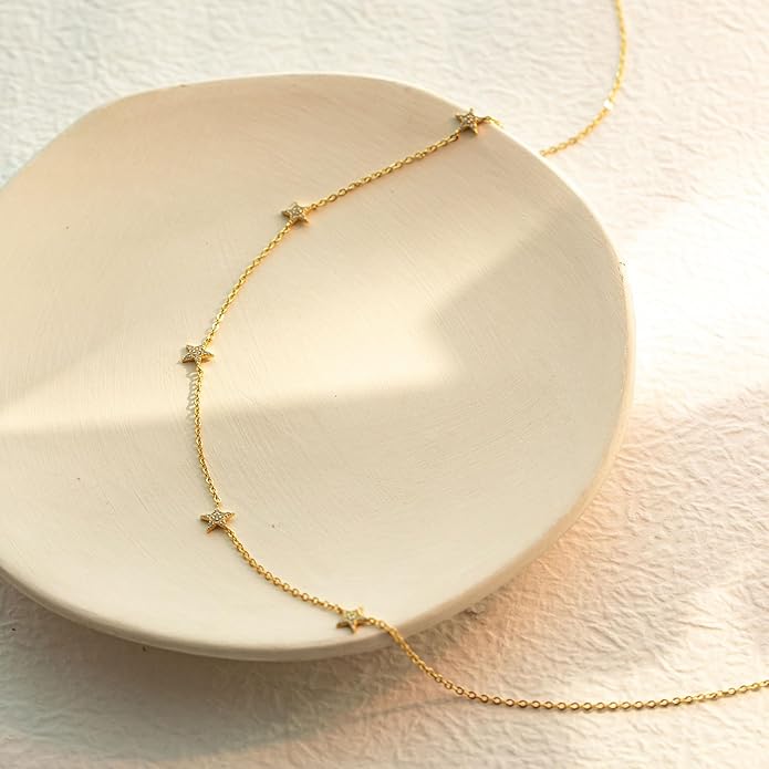 VRIUA Necklaces for Women - 14K Gold/Silver Plated Dainty Chain Necklace with Five Charms: Diamond, Bow, Snowflake, Cross, Flower, Clover, Butterfly, Heart, Star of David, and Star Trendy Jewelry