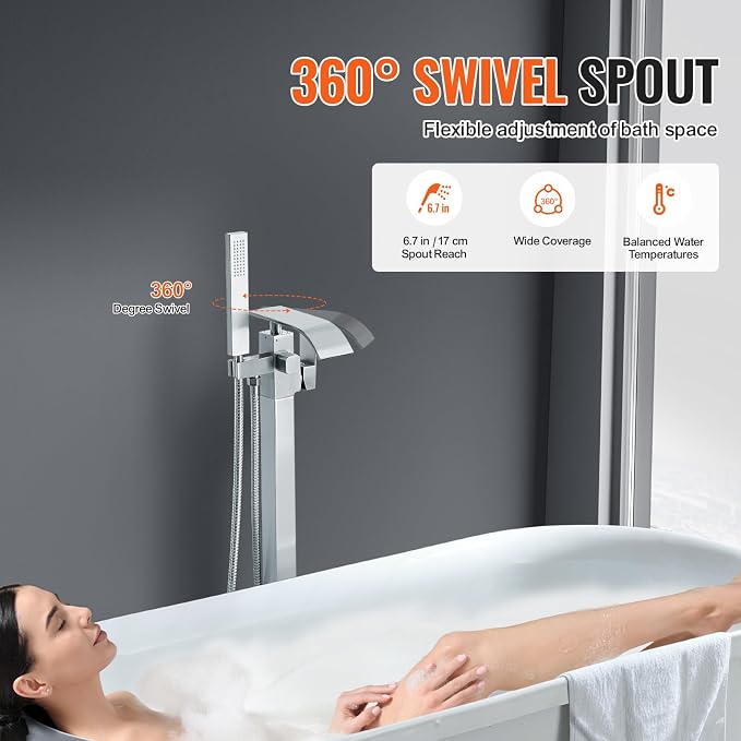 VEVOR Freestanding Bathtub Faucet, Floor Mount, Freestanding Tub Filler - Image 5
