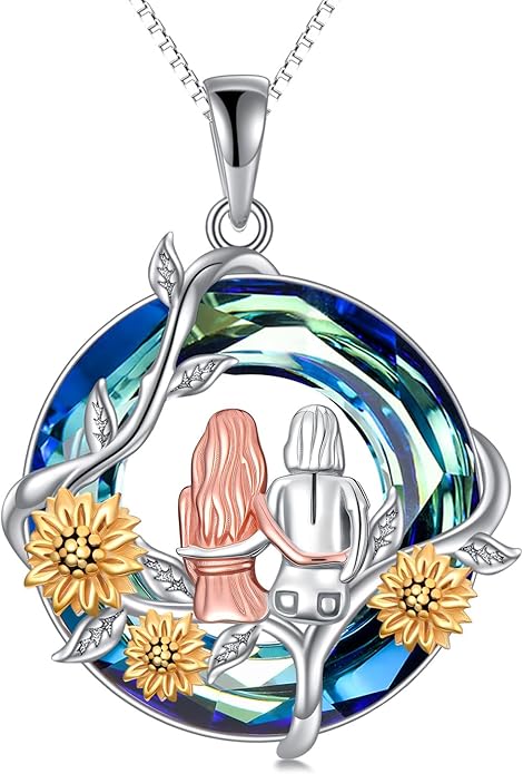 TOUPOP Sisters Gifts from Sister Necklace Sterling Silver Rose Flower with Crystal Jewelry Valentines Day Birthday Gifts for Women Best Friend Friendship