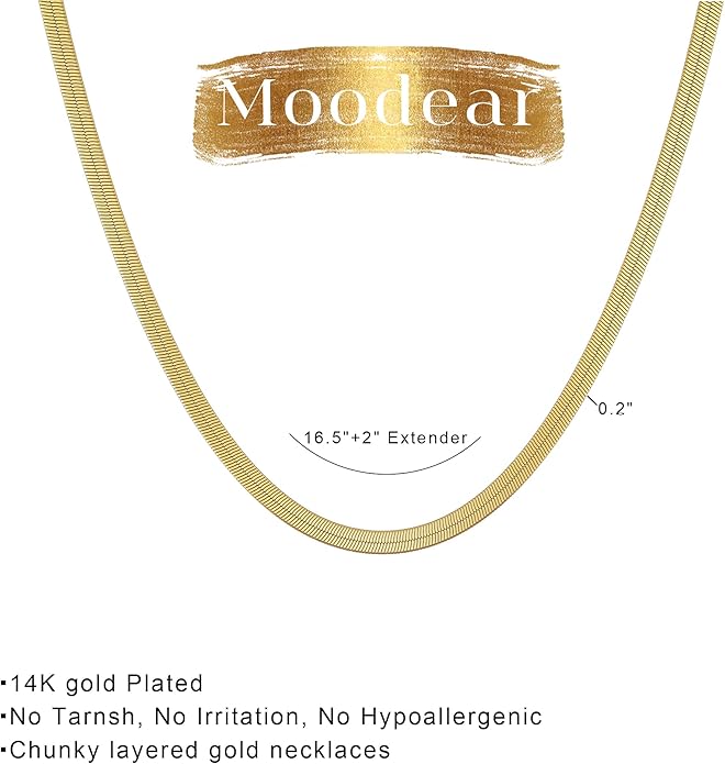 Moodear Gold Necklace for Women Trendy - Chunky Herringbone Paperclip Cuban Link Chain Choker Hypoallergenic Trendy Necklaces for Women Non Tarnish Jewelry Gifts