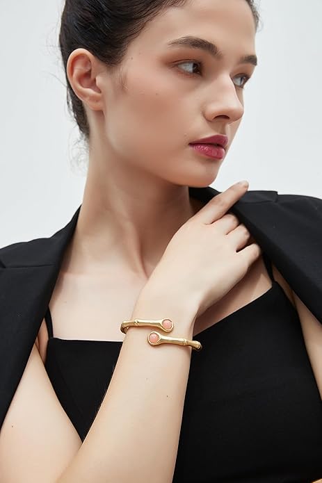 Gold Cuff Bracelet for Women Silver Beaded Bracelets Open Bangle Stackable Stretch Bead Bracelet Boho Jewelry Gifts for Wife Couple
