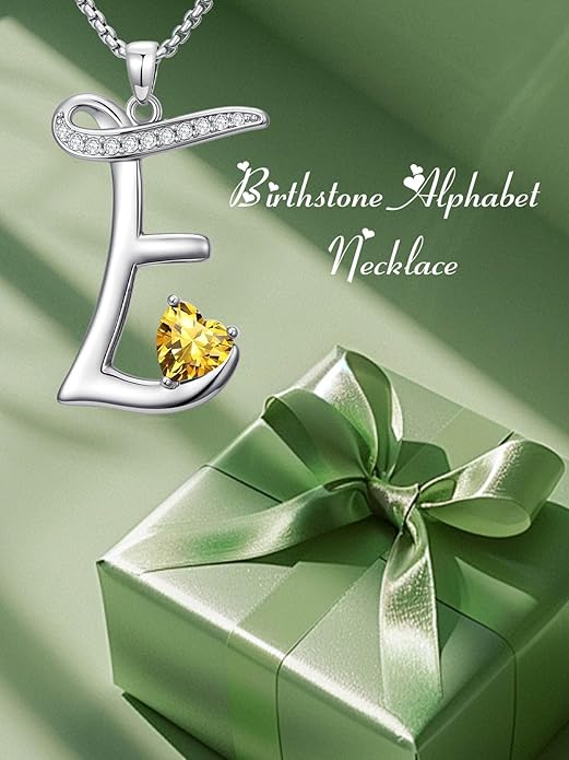 Valentines Day Gifts for Women Alphabet A to Z Initial Birthstone Pendant Necklaces for Women - 18k White Gold Plated Personalized Name Jewelry Valentine Mothers Day Birthday Gifts for Women Her Girlfriend