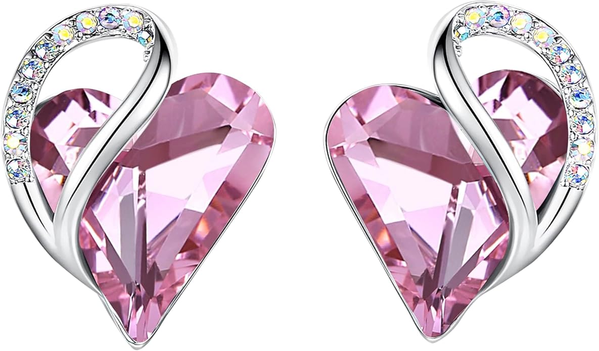 Leafael Infinity love Heart Birthstone Stud Earrings for Women, Valentine's Day Gifts for Mom, Wife, and Her, Silver Plated Birthday Jewelry