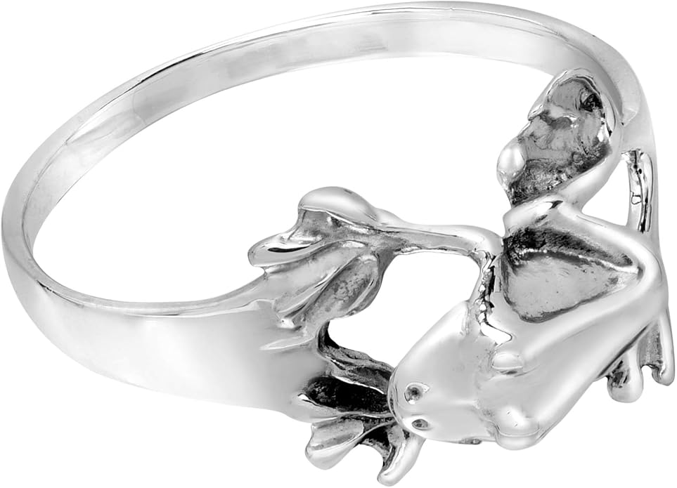 AeraVida Incredible Leaping 3D Tree Frog .925 Sterling Silver Band Ring