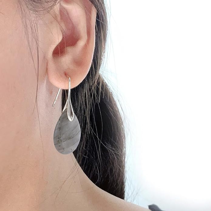 SELOVO Agate Teardrop Stone Grey Drop Earrings Fishhook Dangle Earrings for Women