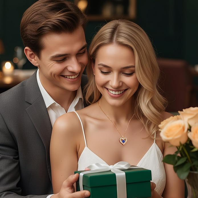 LOUISA SECRET Love Heart Birthstone Necklaces for Women, Birthday Gift for Girlfriend, Anniversary Jewelry Gift for Wife Her, 925 Sterling Silver Women Pendant Necklace, Mother's Day Christams Gift