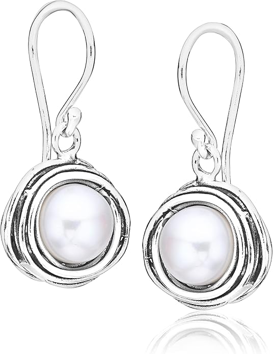JEAN RACHEL JEWELRY 925 Sterling Silver Dangle Earrings for Women with Freshwater Pearl Vintage Design - Hypoallergenic, Lead & Nickel Free - Artisan Handcrafted Statement Earrings