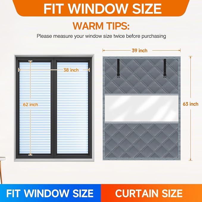 Winter Visible Insulated Window Curtain 39"x63", Oxford Cloth Thermal Insulated - Image 2