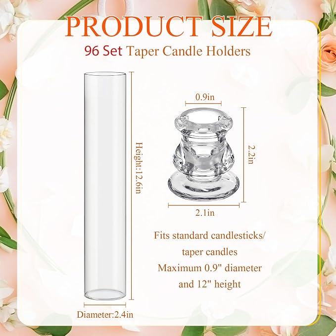 Teenyyou 96 Set Glass Hurricane Candle Holders Candlestick Bulk 12.6", Open - Image 2
