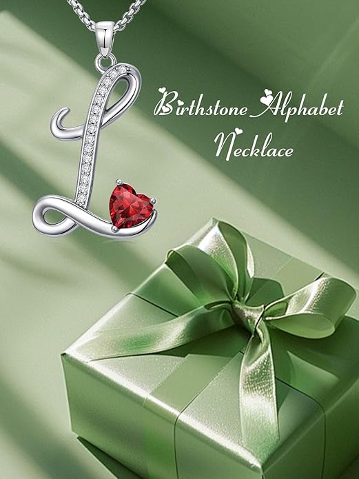 Valentines Day Gifts for Women Alphabet A to Z Initial Birthstone Pendant Necklaces for Women - 18k White Gold Plated Personalized Name Jewelry Valentine Mothers Day Birthday Gifts for Women Her Girlfriend