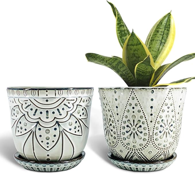 Gepege Ceramic Plant Pots, 6 Inch Indoor Planters by Gepege