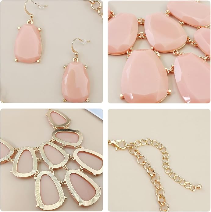 Firstmeet Chunky Bubble Statement Collar Necklace with Earrings for Women