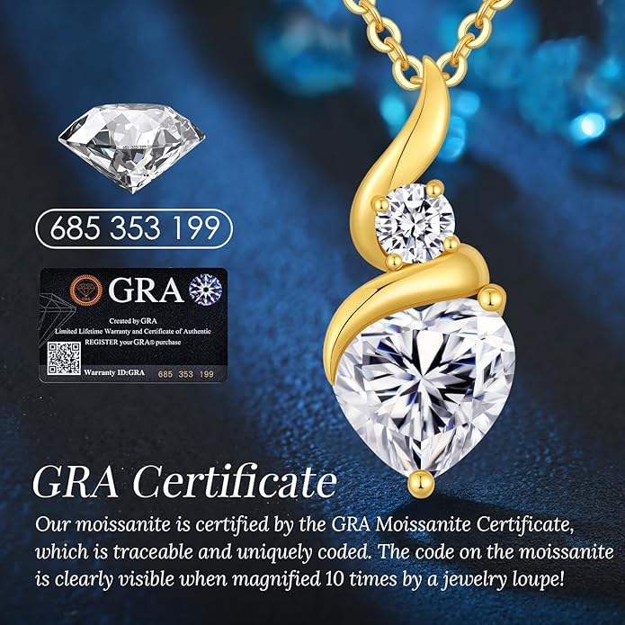 ANDSO Valentine's Day Gift Moissanite Heart Pendant Necklaces for Women, 925 Sterling Silver Necklace with Birthstone, Ideal Anniversary Present or Birthday Jewelry Gifts for Mom Wife Her Girlfriend