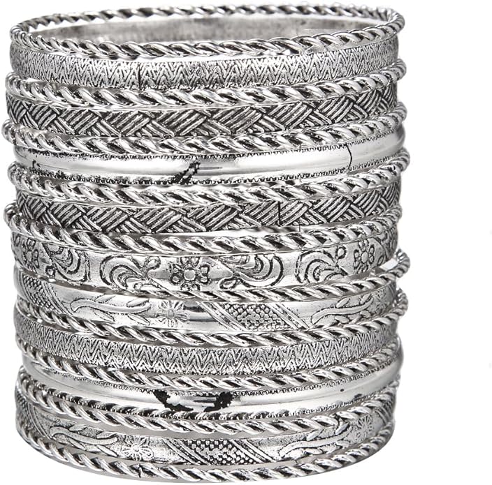 16Pcs Gold Bangle Bracelets for Women - Multi Layer Stackable Textured Bracelets Boho Jewelrys Set.