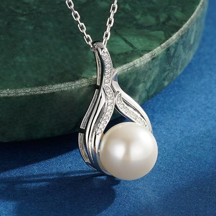 Iefil Valentines Day Gifts for Her - 925 Sterling Silver 10-11mm Freshwater Pearl Necklace, Anniversary Birthday Gifts for Women Wife Girlfriend