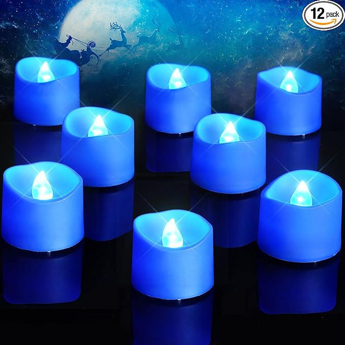 Homemory 12-Pack Blue Flameless Battery Tea Light Candles, 200+ Hours | by Homemory