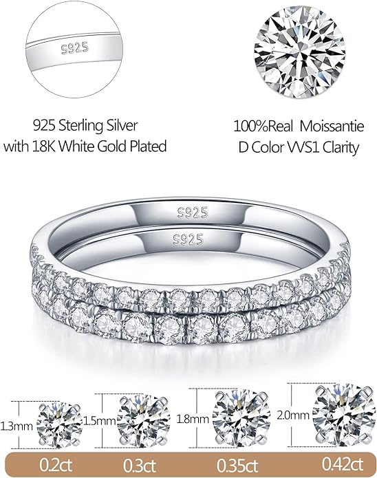 IMOLOVE Moissanite Wedding Band Wedding Rings for Women 0.35 ct D Color VVS1 Lab Created Diamond 18K Gold Plated Silver Rings Half Eternity Stackable Engagement Ring Anniversary Band Size 4-11