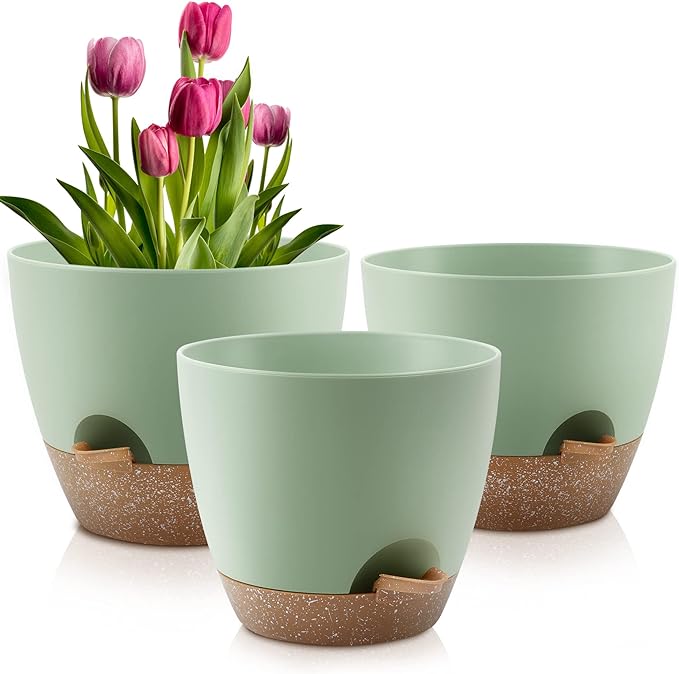 QRRICA Plant Pots 10/9/8 Inch Self Watering Pots, Plastic Flower Pots, Nursery by QRRICA