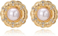 Statement Chunky Gold Earrings for Women,Crystal Rhinestone Accents Large Stud with Stone and Pearl