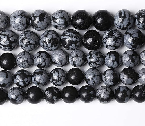 120PCS 6mm Natural Snowflake Obsidian Beads Round Loose Stone Energy Healing Gemstone Beads for Jewelry Making DIY Bracelet Necklace for Jewelry Making 32" 2 Strands