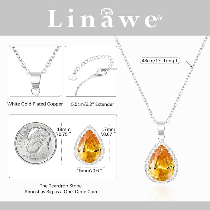 Linawe Crystal Chain Necklace for Women Trendy, Imitation Diamond Pendant, Statement Cubic Zirconia Boho Jewelry Set, 14K Gold/Rose Gold/Silver Birthstone Necklace