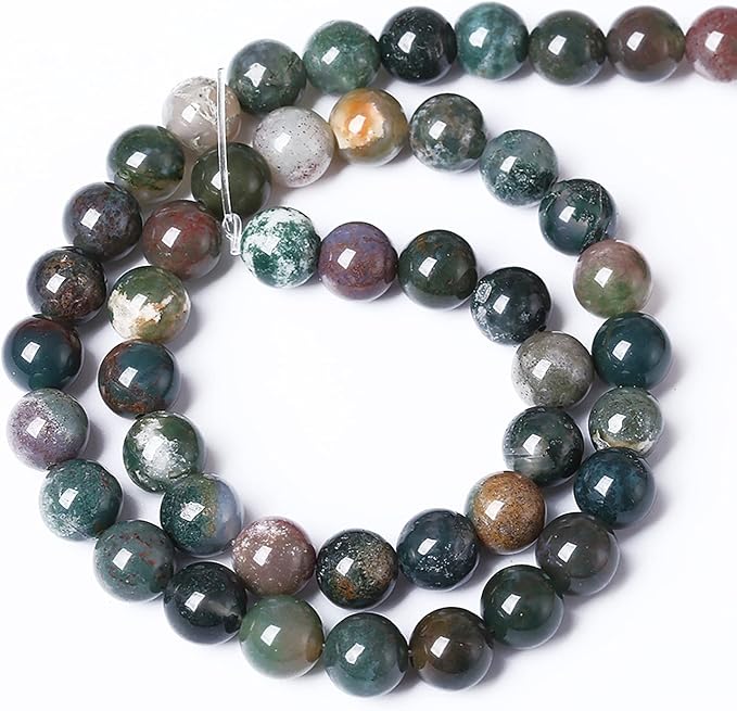 45pcs 8mm Natural Indian Agate Gemstone Beads Smooth Round Loose Spacer Beads for Jewelry Making DIY Bracelet Necklace 15" Strand