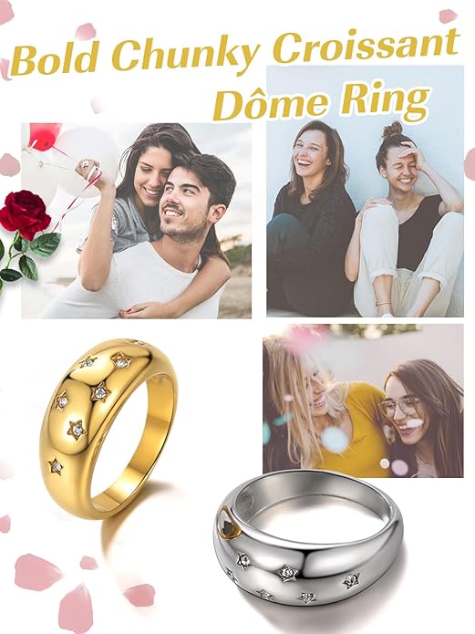 GOLDCHIC JEWELRY Chunky Dome Ring for Women, Stainless Steel Bold Stacking Croissant Statement Ring For Men (Size 7-12, Custom)